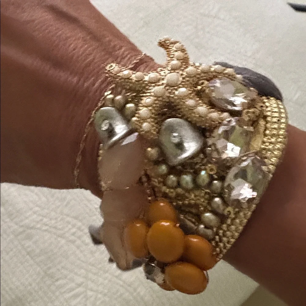 Anthropologie Starfish Embellished Bracelet. Unique piece w/ grey ties